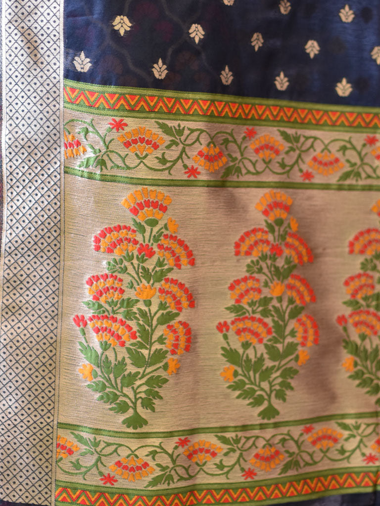 Banarasi Semi Silk Zari Weaving Salwar Kameez Material With Meenakari Dupatta-Black