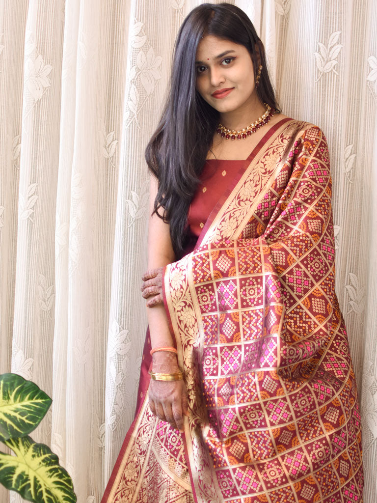 Banarasi Semi Silk Zari Weaving Salwar Kameez Material With Meenakari Dupatta-Red