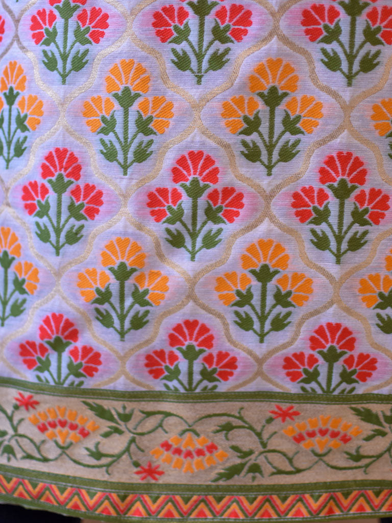 Banarasi Semi Silk Zari Weaving Salwar Kameez Material With Meenakari Dupatta-White