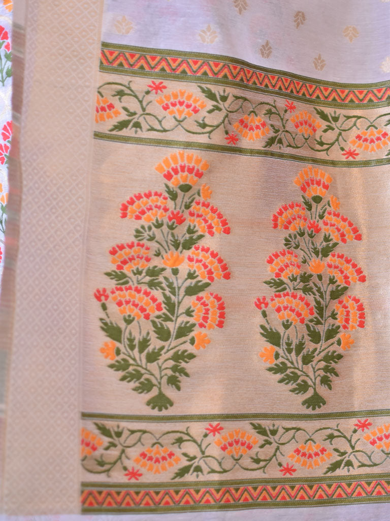 Banarasi Semi Silk Zari Weaving Salwar Kameez Material With Meenakari Dupatta-White