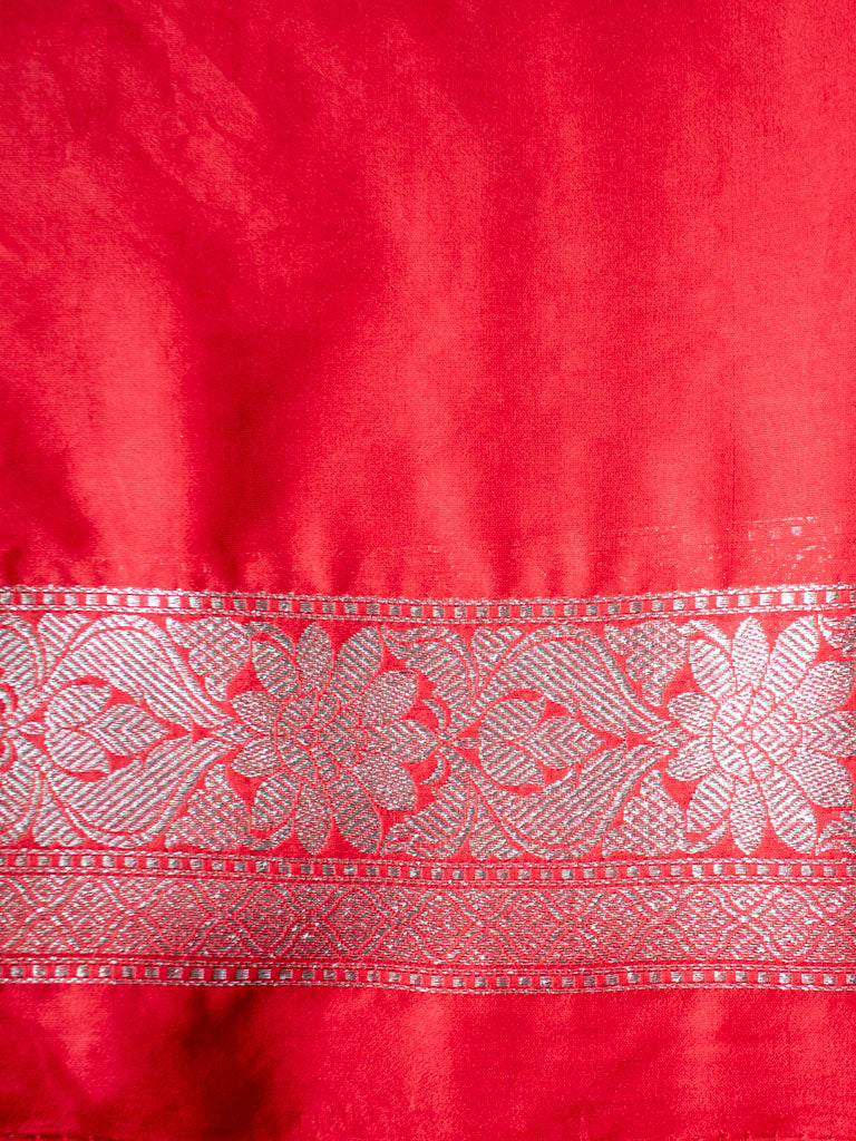 Banarasi Art Katan Silk Saree With Silver Zari Weaving-Red