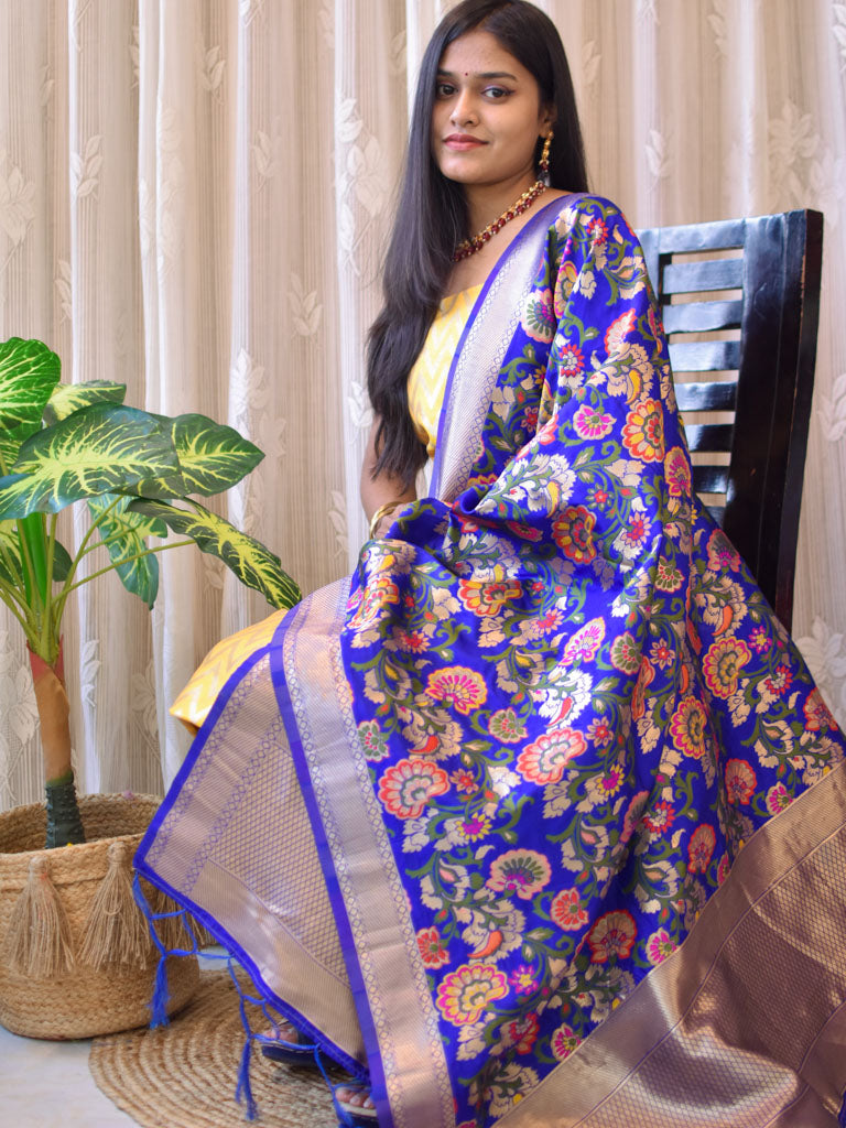 Banarasi Semi Silk Zari Weaving Salwar Kameez Material With Contrast Meenakari Dupatta-Yellow