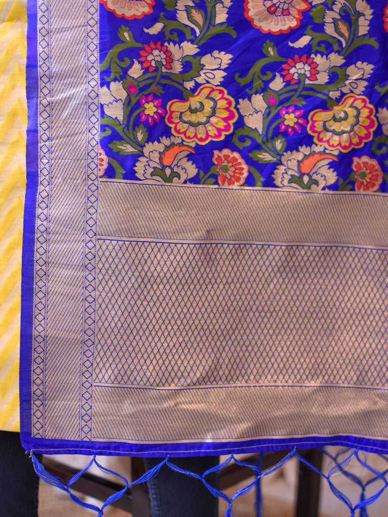 Banarasi Semi Silk Zari Weaving Salwar Kameez Material With Contrast Meenakari Dupatta-Yellow