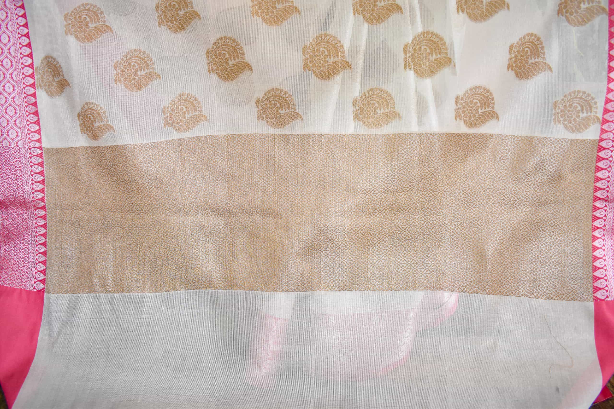 Banarasi Tissue Buta Weaving Saree With Contrast Border-White