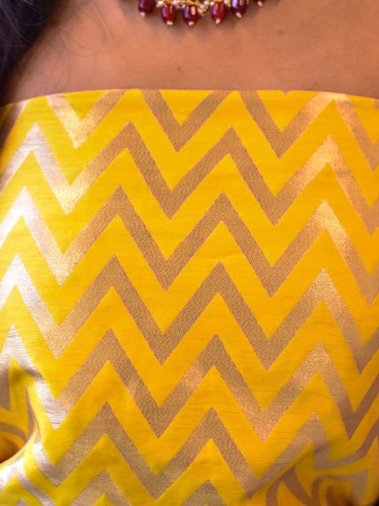 Banarasi Semi Silk Zari Weaving Salwar Kameez Material With Contrast Meenakari Dupatta-Yellow