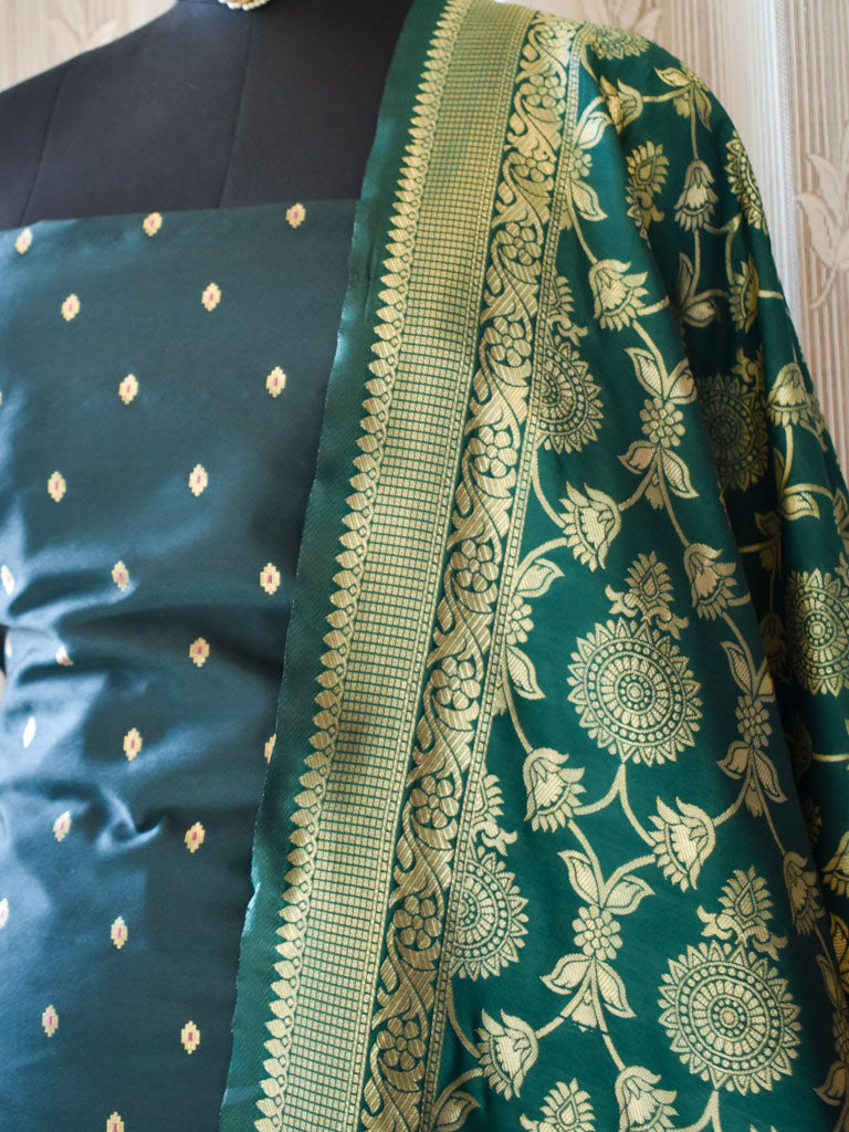 Banarasi Butidar Salwar Kameez Material With Jaal Dupatta-Green