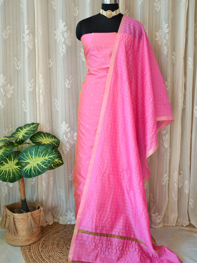 Banarasi Butidar Salwar Kameez Material With Dupatta-Pink