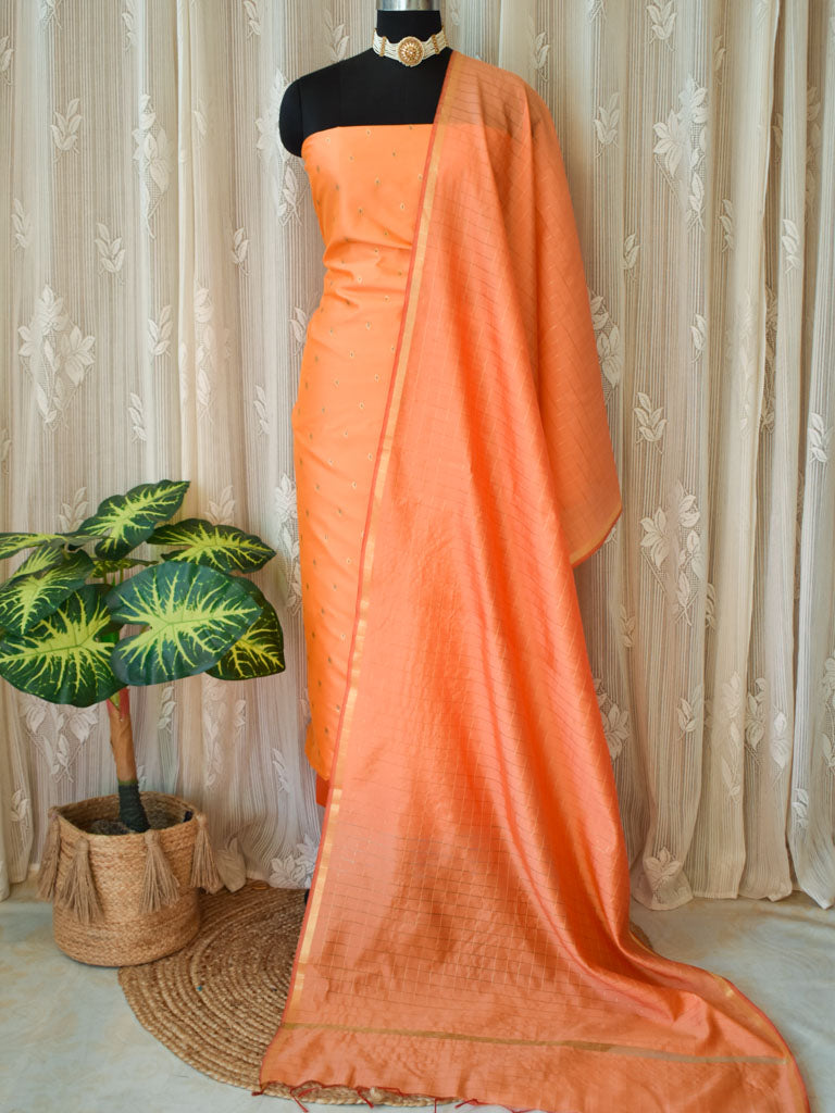 Banarasi Butidar Salwar Kameez Material With Dupatta-Orange