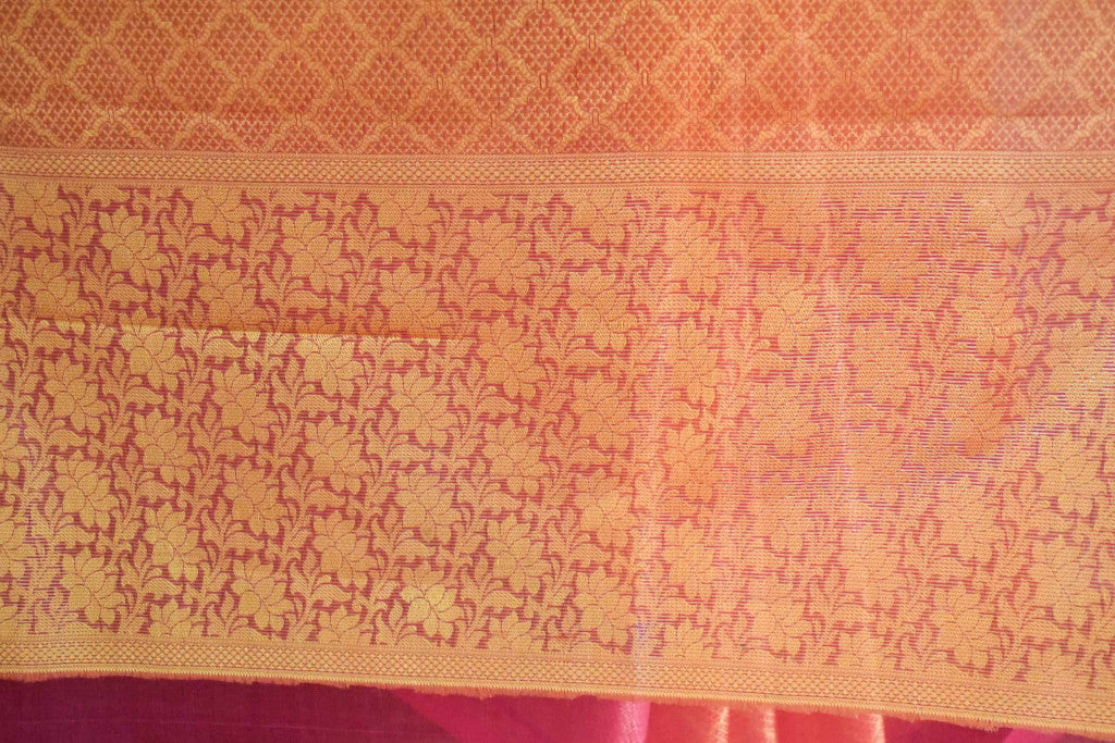 Banarasi Kora Muslin Saree With Tanchoi Weaving and Floral Border-Yellow