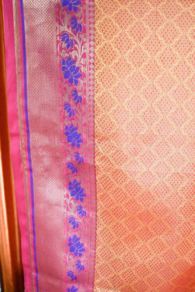 Banarasi Kora Muslin Saree With Tanchoi Weaving and Floral Border-Yellow