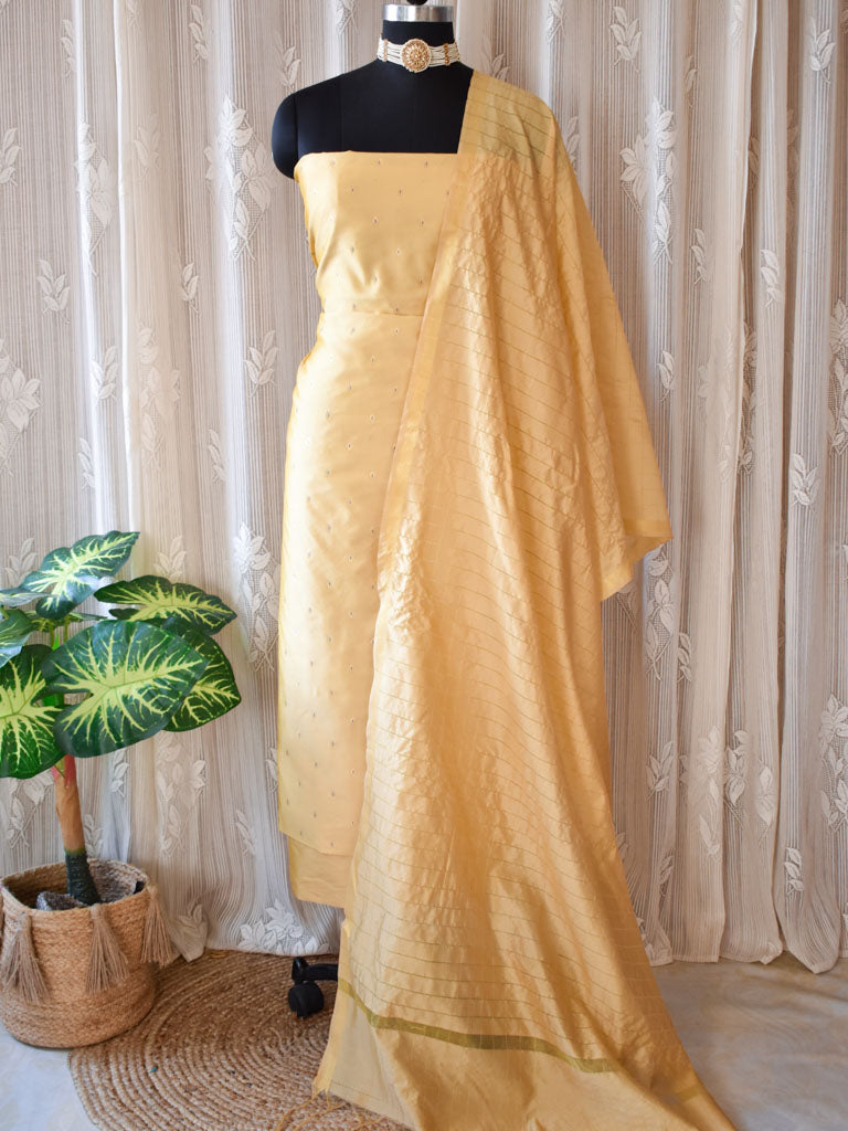 Banarasi Butidar Salwar Kameez Material With Dupatta-Yellow