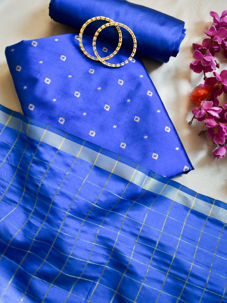 Banarasi Butidar Salwar Kameez Material With Dupatta-Blue