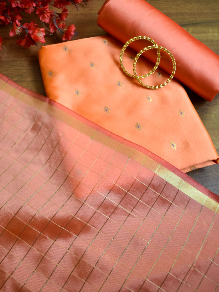 Banarasi Butidar Salwar Kameez Material With Dupatta-Orange