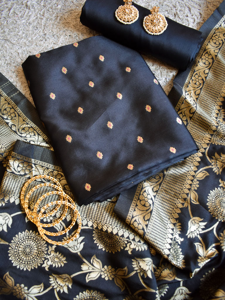 Banarasi Butidar Salwar Kameez Material With Jaal Dupatta Black Banarasikargha