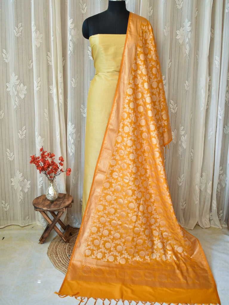 Banarasi Art Silk Floral Jaal Dupatta-Yellow