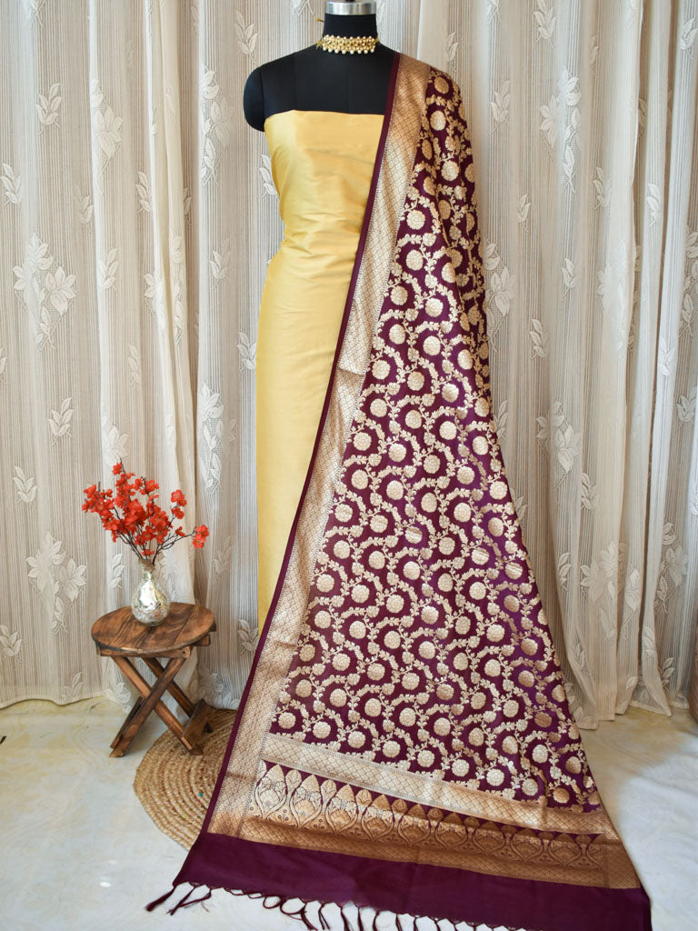 Banarasi Art Silk Floral Jaal Dupatta-Wine