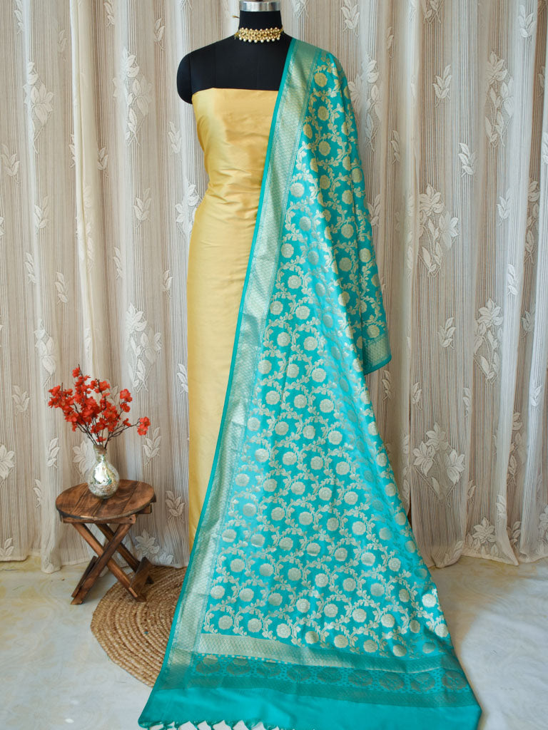 Banarasi Art Silk Floral Jaal Dupatta-Aqua Blue
