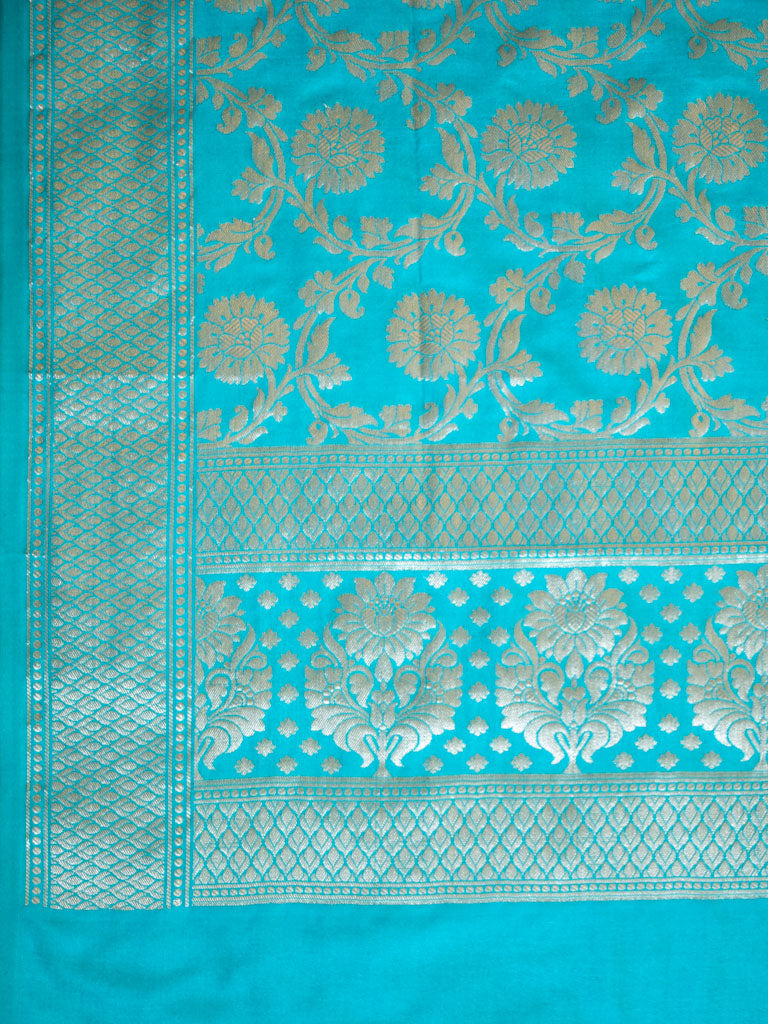 Banarasi Art Silk Floral Jaal Dupatta-Aqua Blue