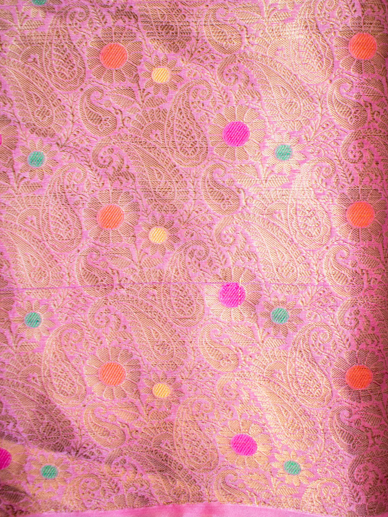 Banarasi Cotton Silk Saree Plain Body With Antique Zari Meenakari Border-Pink