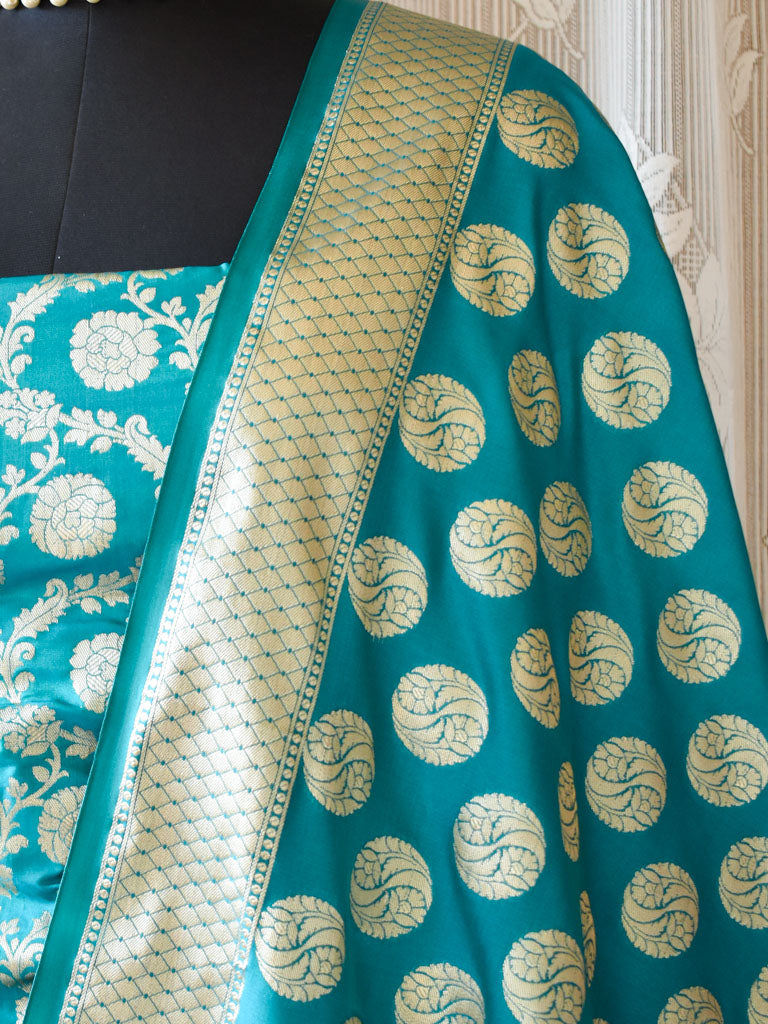 Banarasi Semi Silk Zari Weaving Salwar Kameez Material With Dupatta-Blue