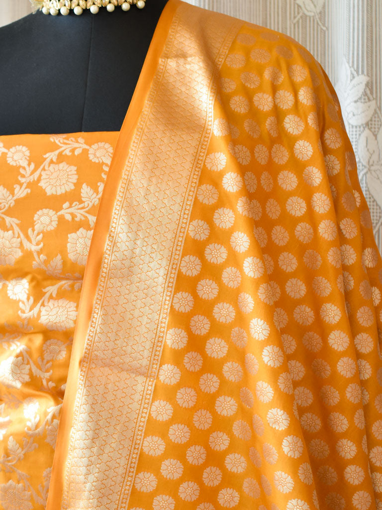 Banarasi Semi Silk Zari Weaving Salwar Kameez Material With Dupatta-Yellow