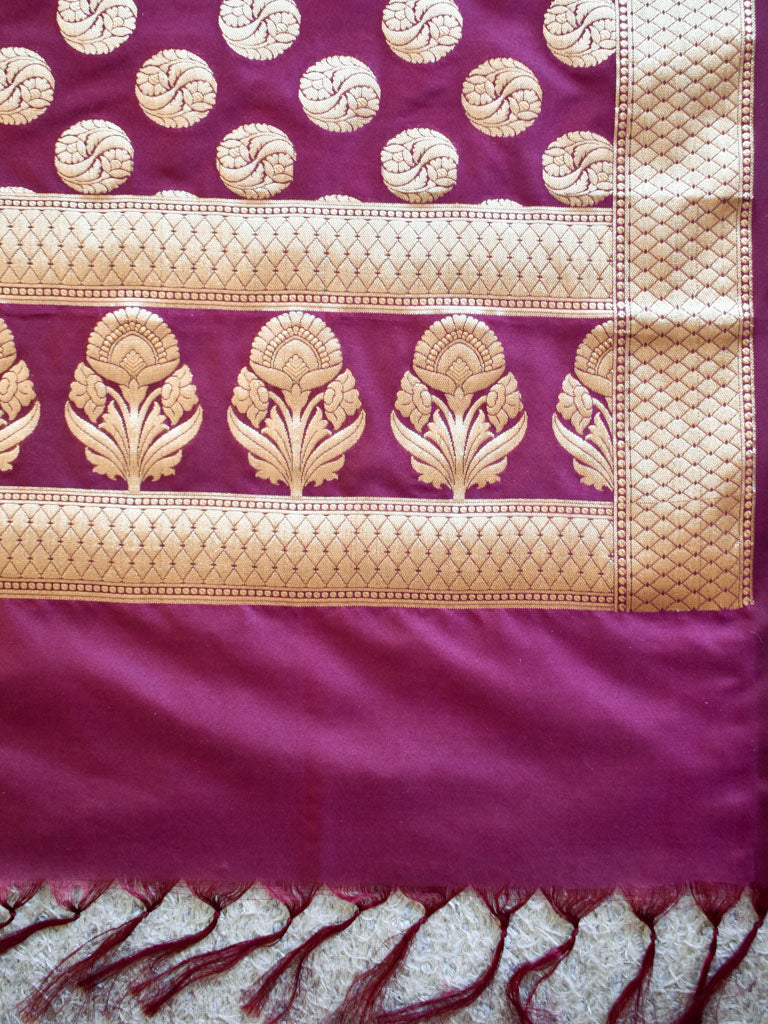Banarasi Semi Silk Zari Weaving Salwar Kameez Material With Dupatta-Wine