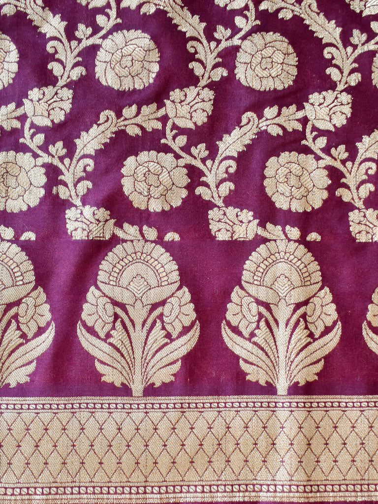 Banarasi Semi Silk Zari Weaving Salwar Kameez Material With Dupatta-Wine