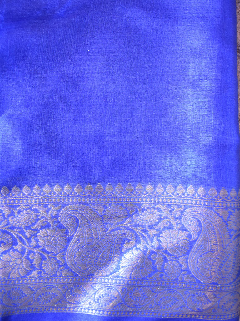 Banarasi Handwoven Pure Dupion Silk Saree With Floral Meena Weaving-Royal Blue