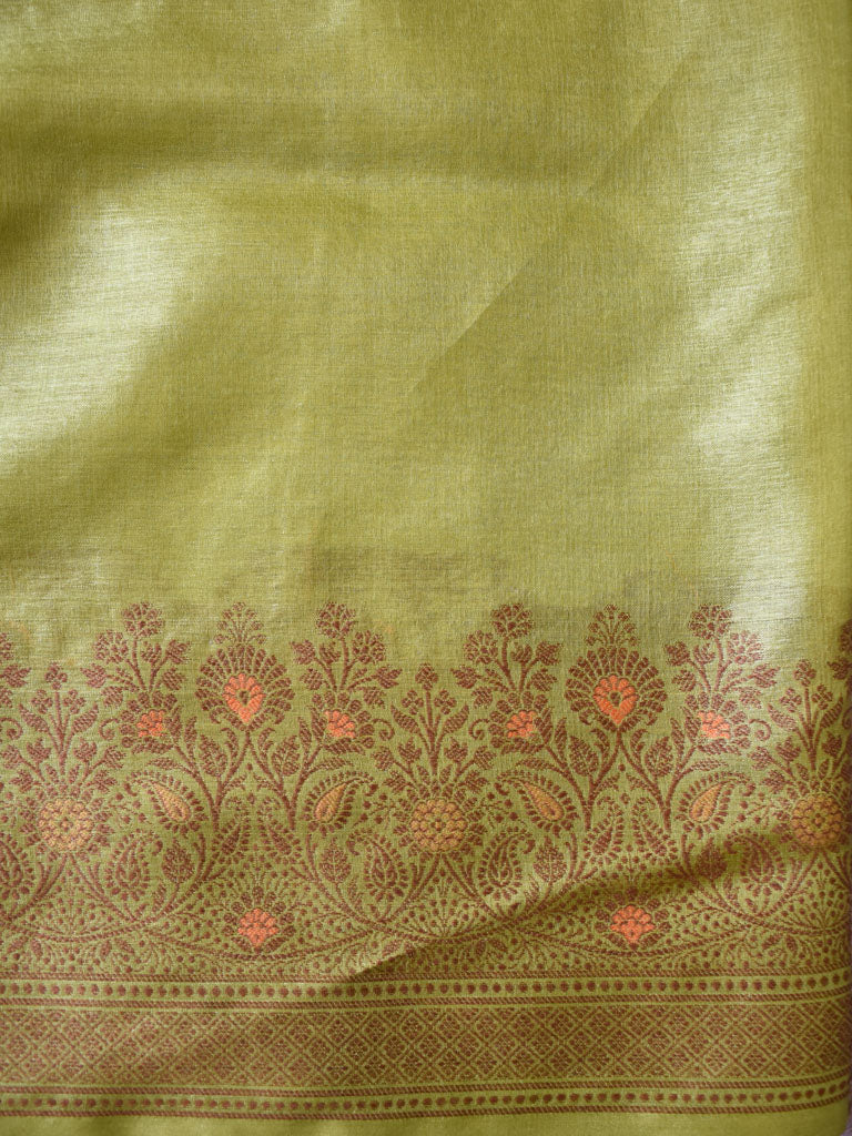 Banarasi Handwoven Pure Dupion Silk Saree With Floral Buta Weaving-Green