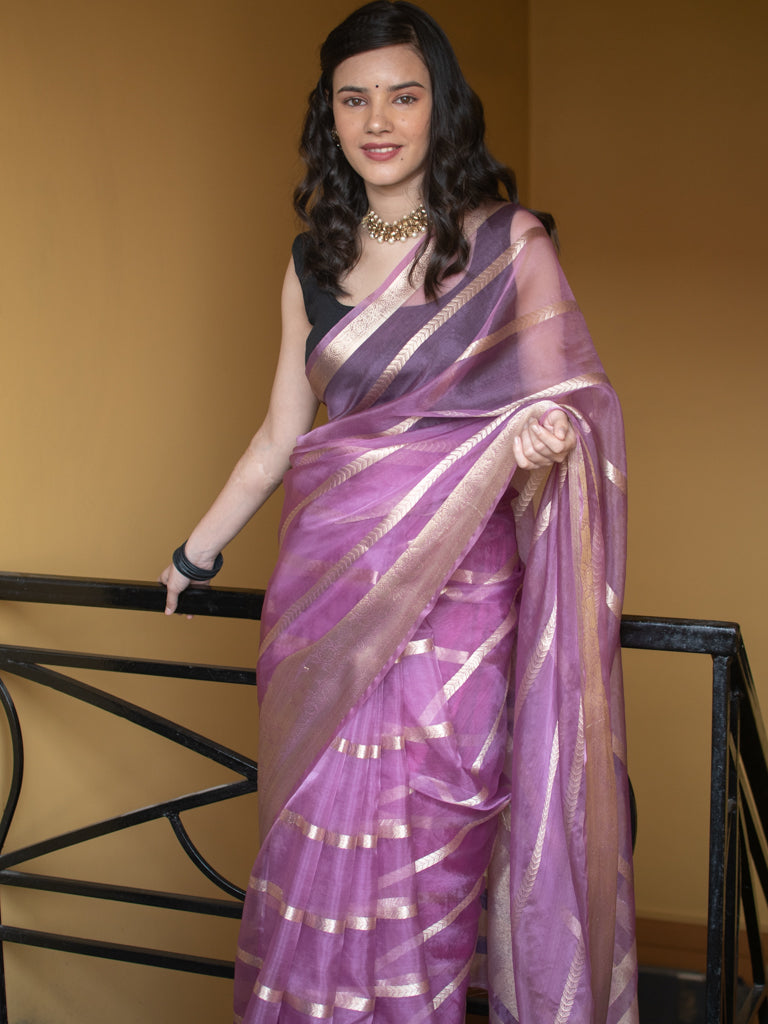 Banarasi organza Saree With Zari Weaving-Purple