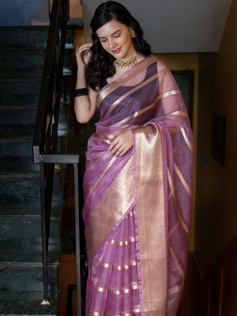Banarasi organza Saree With Zari Weaving-Purple