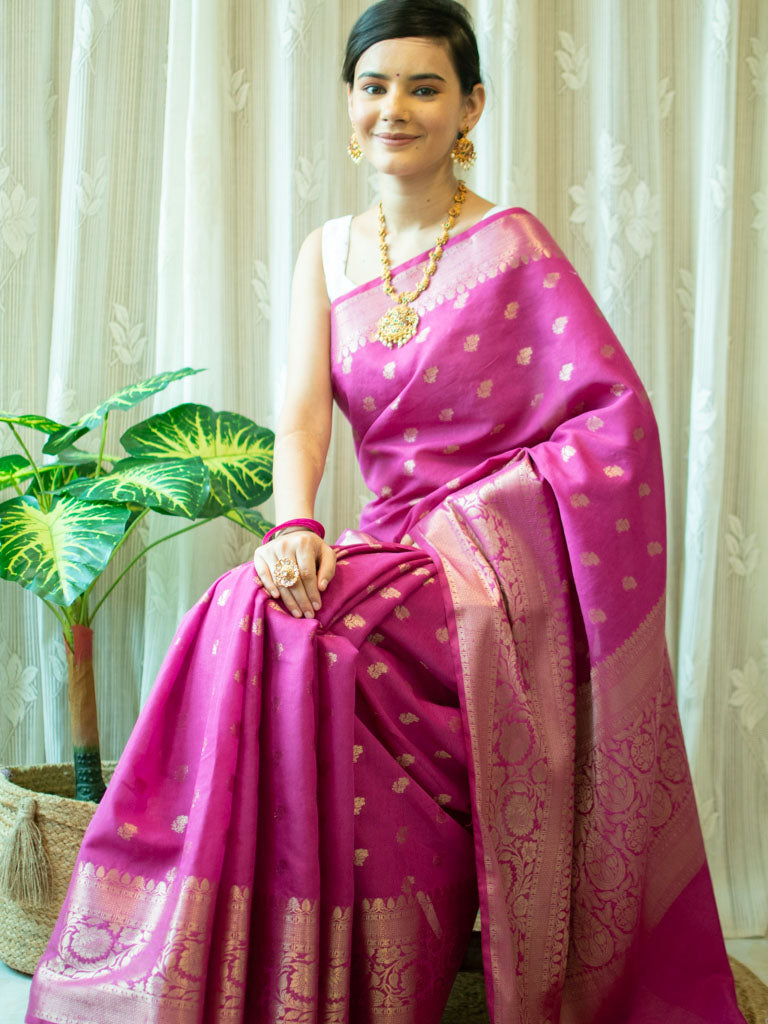 Banarasi Semi Silk Saree With Zari Weaving-Pink