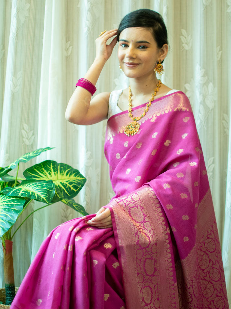 Banarasi Semi Silk Saree With Zari Weaving-Pink