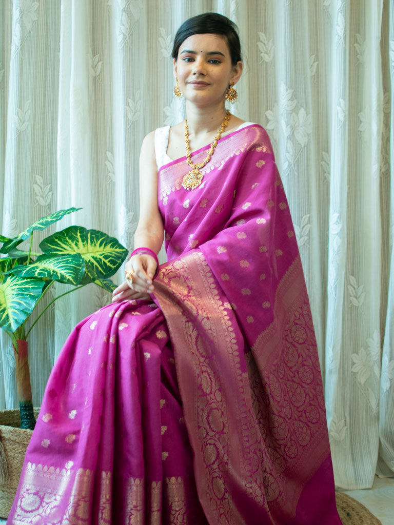 Banarasi Semi Silk Saree With Zari Weaving-Pink