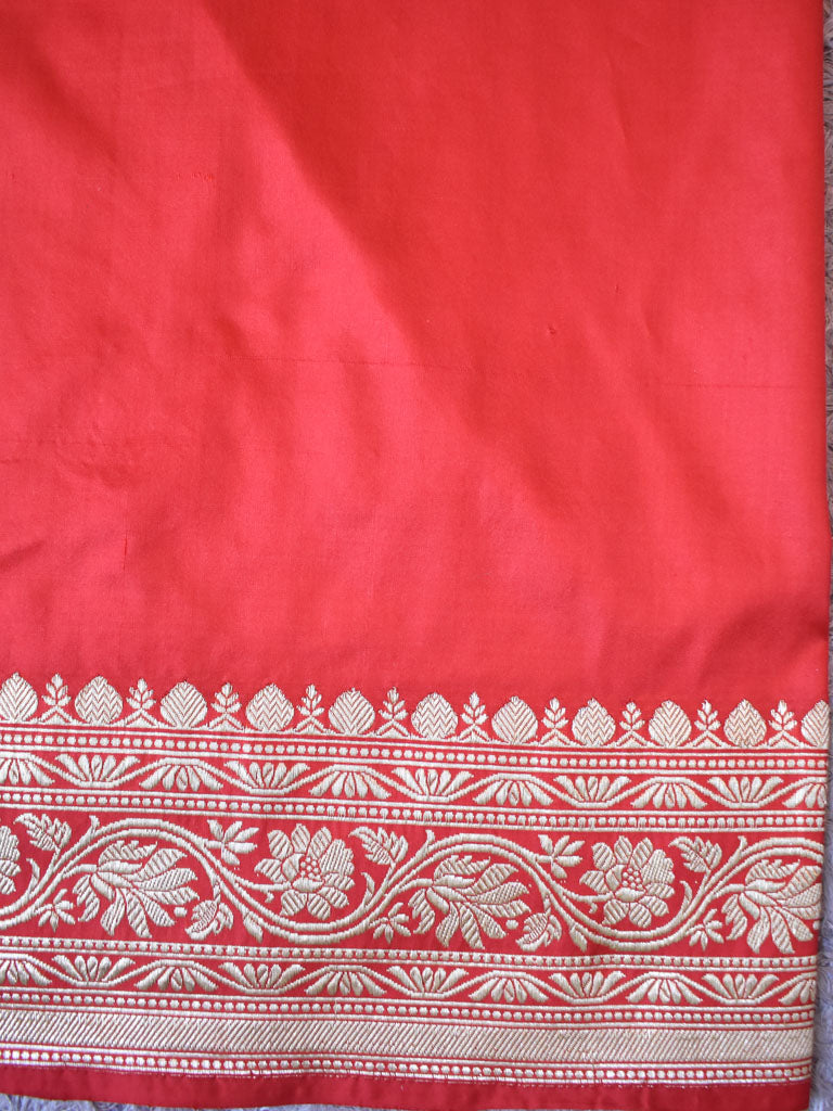 Banarasi Pure Katan Silk Saree With Zari Buti Weaving & Border-Red