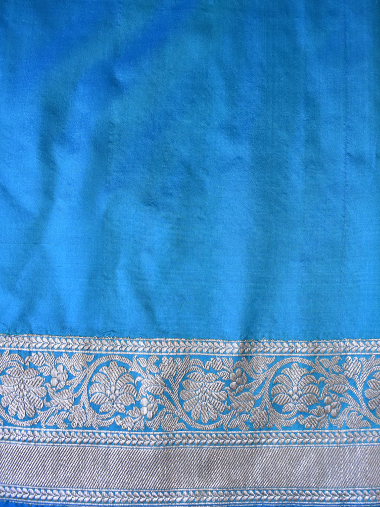 Banarasi Pure Katan Silk Saree With Zari Buti Weaving & Border-Blue
