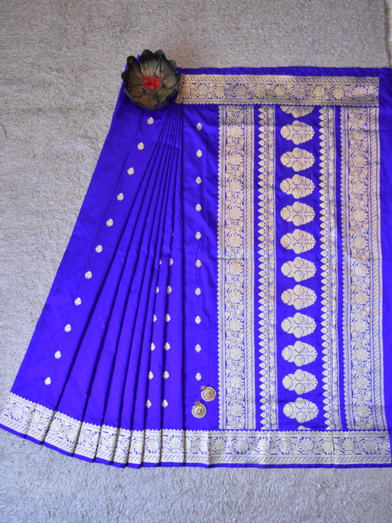 Banarasi Pure Katan Silk Saree With Zari Buti Weaving & Border-Violet