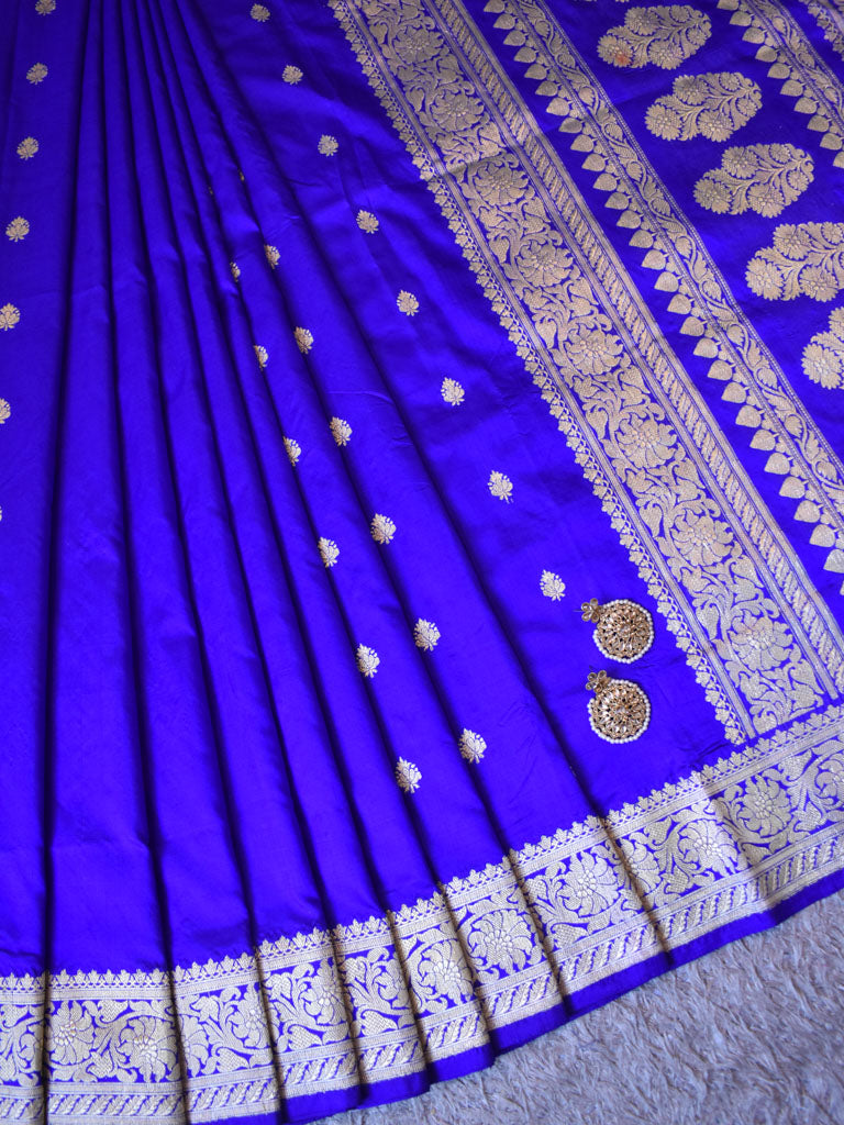 Banarasi Pure Katan Silk Saree With Zari Buti Weaving & Border-Violet