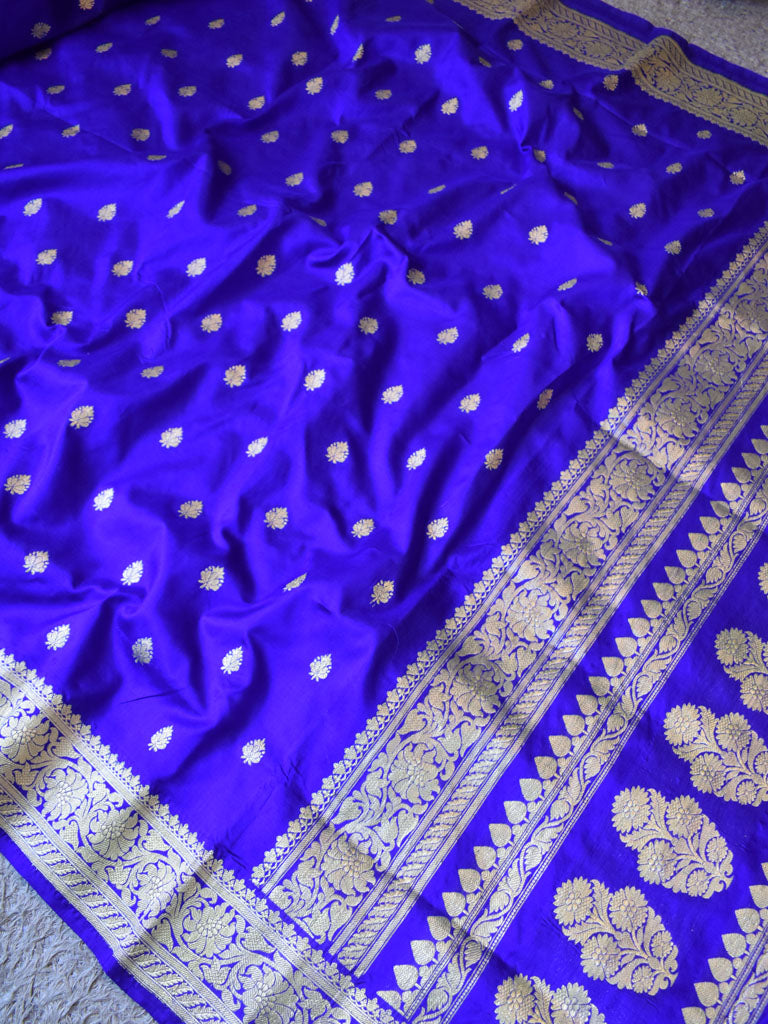 Banarasi Pure Katan Silk Saree With Zari Buti Weaving & Border-Violet