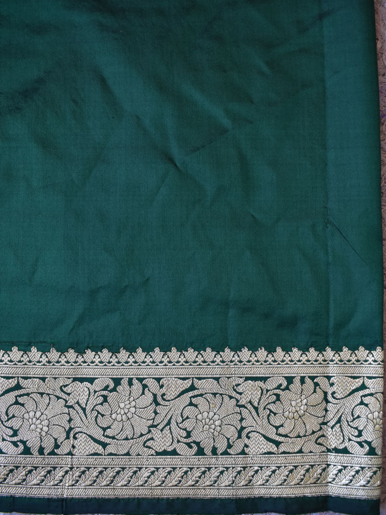 Banarasi Pure Katan Silk Saree With Zari Buti Weaving & Border-Green