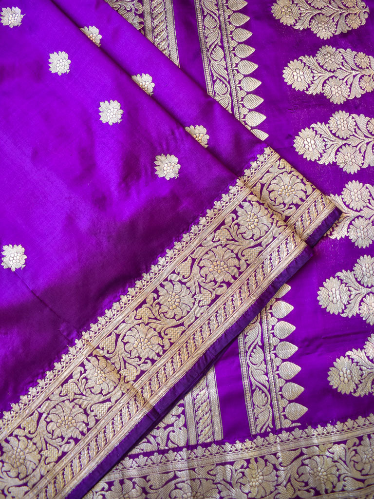 Banarasi Pure Katan Silk Saree With Zari Buti Weaving & Border-Purple