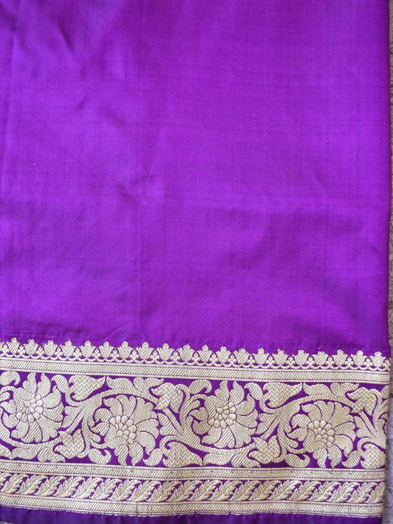 Banarasi Pure Katan Silk Saree With Zari Buti Weaving & Border-Purple