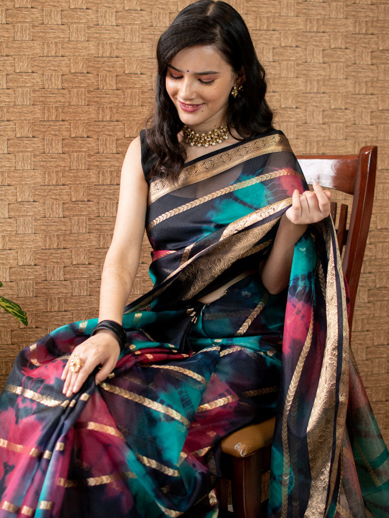 Banarasi Shibori Dyed Organza Saree With Zari Weaving