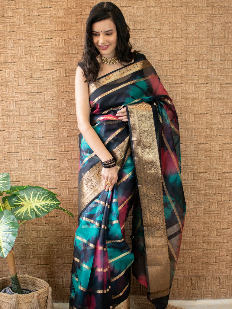 Banarasi Shibori Dyed Organza Saree With Zari Weaving