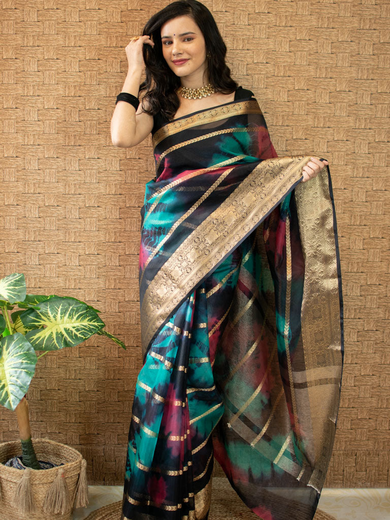 Banarasi Shibori Dyed Organza Saree With Zari Weaving