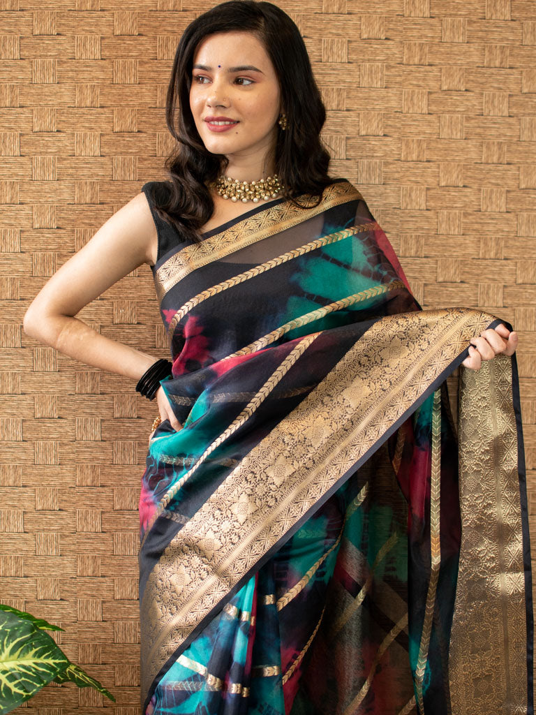 Banarasi Shibori Dyed Organza Saree With Zari Weaving