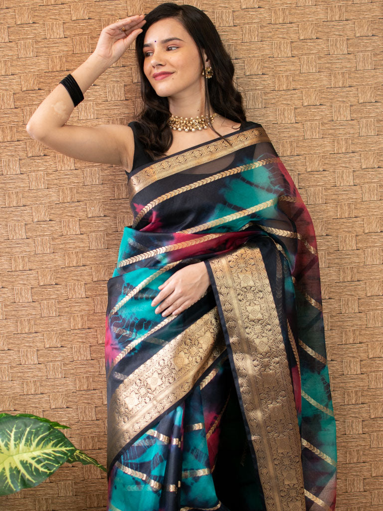 Banarasi Shibori Dyed Organza Saree With Zari Weaving