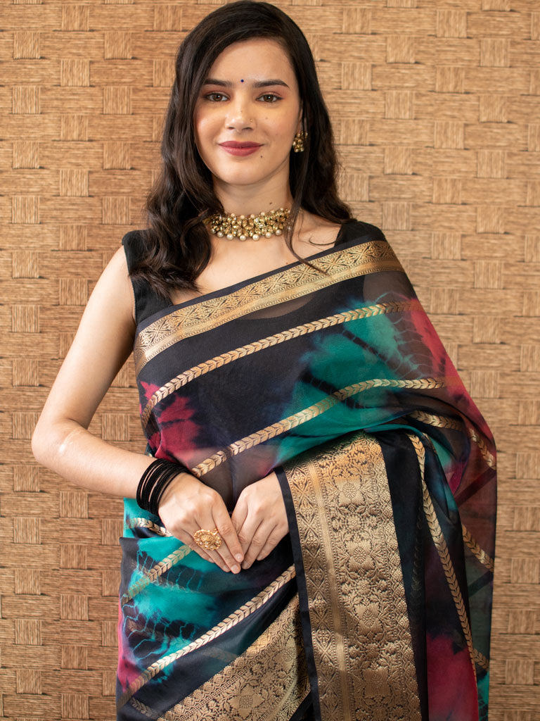 Banarasi Shibori Dyed Organza Saree With Zari Weaving
