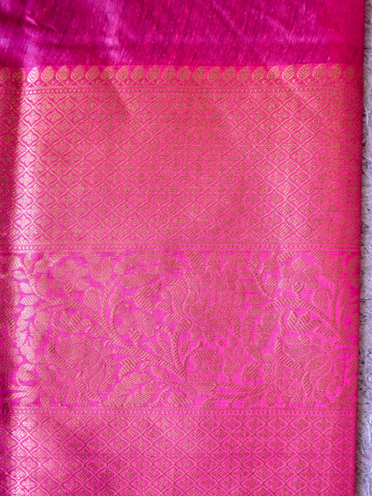 Banarasi Cotton Silk Saree Plain Body With Antique Zari Skirt Border -Blue