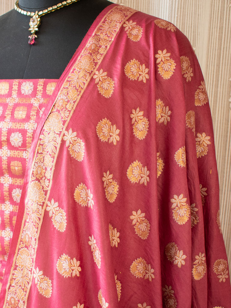 Banarasi Semi Silk Zari Weaving Salwar Kameez Material With Meenakari Dupatta-Deep Pink